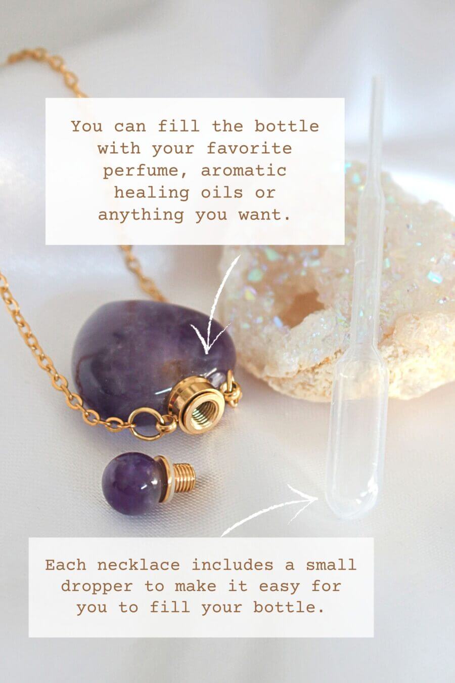 herzförmige Kristallflakon-Halskette aus Naturstein – 24 Karat vergoldet  ✨