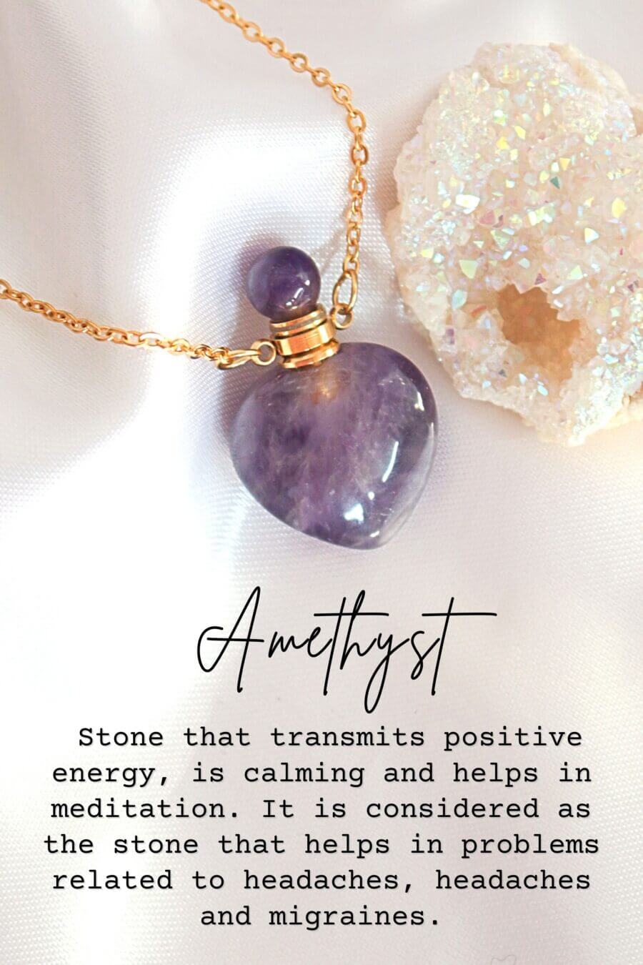 herzförmige Kristallflakon-Halskette aus Naturstein – 24 Karat vergoldet  ✨